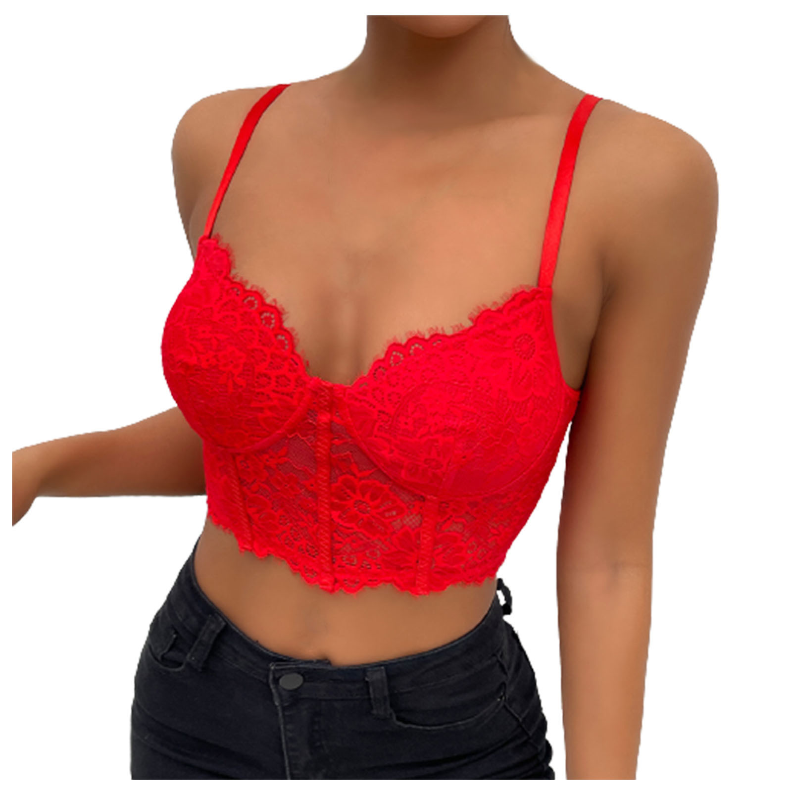 Olyvenn Summer Womens Sling Shapewear Crop Top Sales Backless Lace Perspective Shirts Trendy Halter Cami Seamless Body Shaper Slimming Cami Bodysuit Sport Sleeveless Corset Tube Bra Tanks Red 8